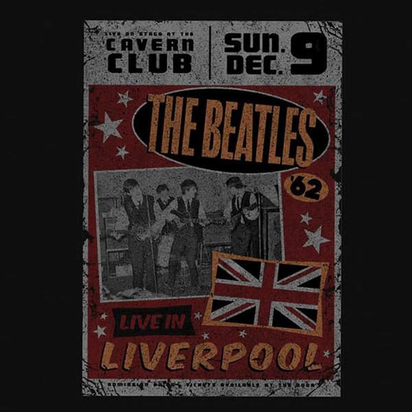 The Beatles T Shirt Live In Liverpool cavern vintage poster Official Mens Black