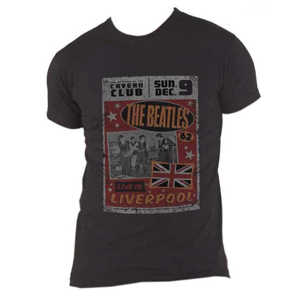 The Beatles T Shirt Live In Liverpool cavern vintage poster Official Mens Black