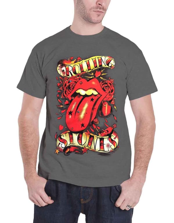 The Rolling Stones T Shirt Tongue and Stars Band Logo Official Mens Grey M