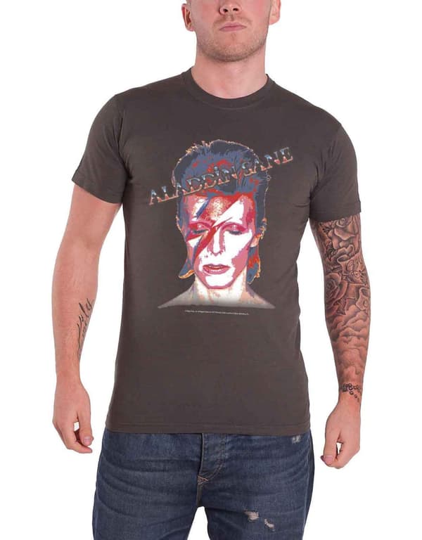 David Bowie T Shirt Aladdin Sane Face Logo Official Mens Charcoal Grey