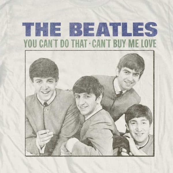 The Beatles T Shirt Cant Buy Me Love band Logo Official Mens White