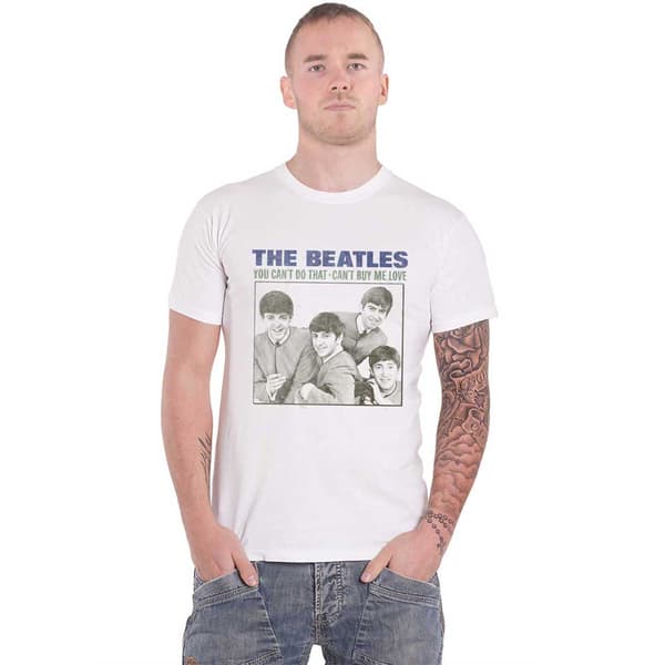The Beatles T Shirt Cant Buy Me Love band Logo Official Mens White