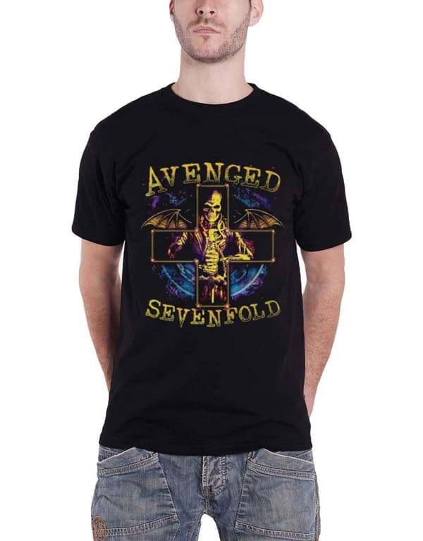 Avenged Sevenfold T Shirt Bat Skull Crucifix band logo Official mens black