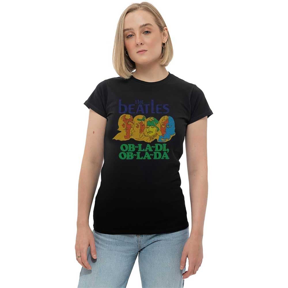 The Beatles Ob-la-di Official Womens Black skinny fit T Shirt