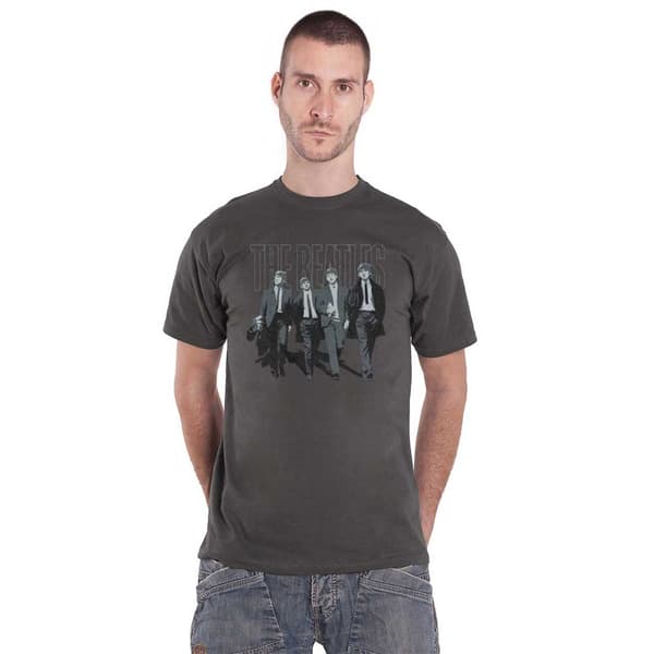 The Beatles Mens T Shirt Grey Walking in London Distressed band Logo Official