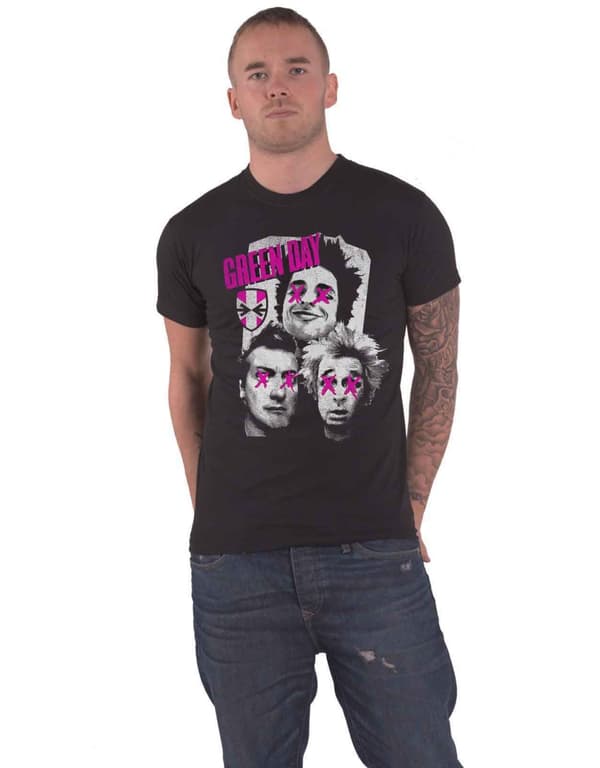 Green Day T Shirt Uno Dos Tre Patchwork Album Band Logo Official Mens Black Black L