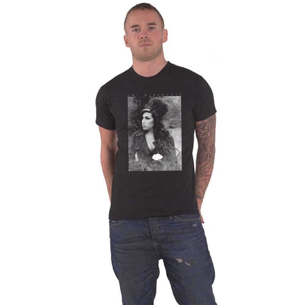 Amy Winehouse T Shirt Flower Portrait band logo Official Unisex Black Black XL