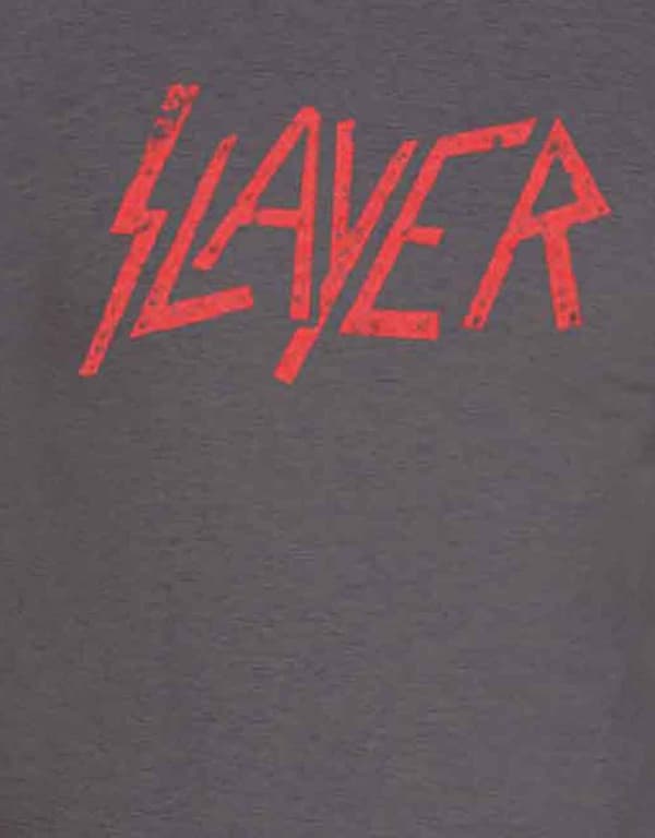 Slayer T Shirt Distressed Classic Red Band Logo Official Mens Charcoal Grey