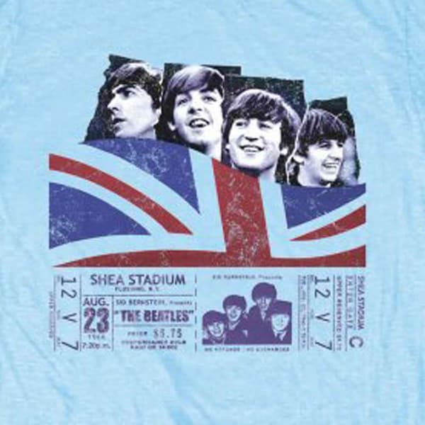 The Beatles T Shirt Shea Stadium poster band logo Official Mens Blue