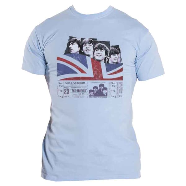 The Beatles T Shirt Shea Stadium poster band logo Official Mens Blue