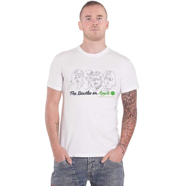 The Beatles T Shirt band logo On Apple Official Mens White