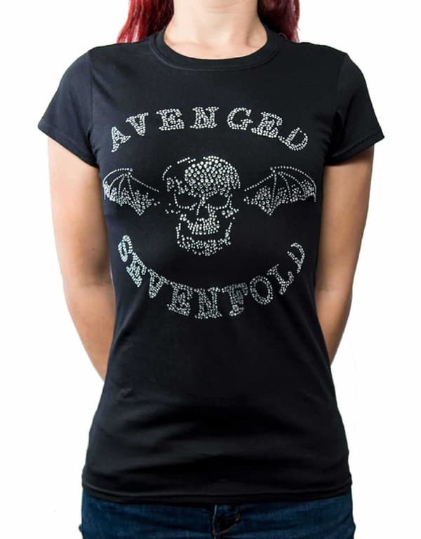 Avenged Sevenfold T Shirt Deathbat diamante logo Official Womens Skinny Fit