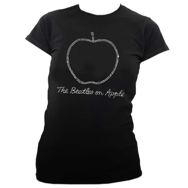 The Beatles T Shirt On Apple diamante Official Womens Skinny Fit Black