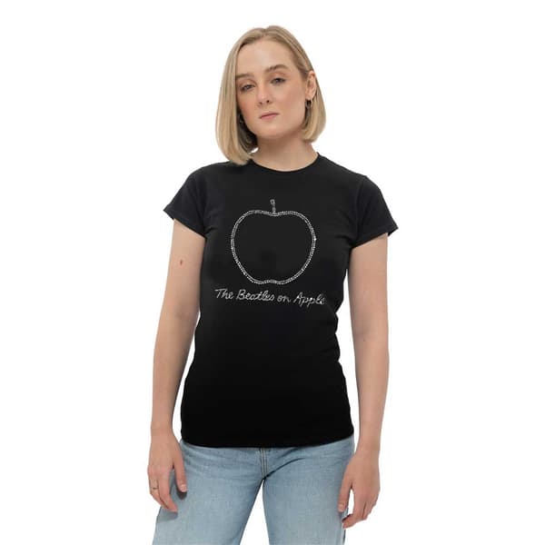 The Beatles T Shirt On Apple diamante Official Womens Skinny Fit Black Black XXL