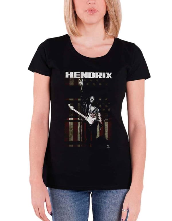 Jimi Hendrix T Shirt Womens  Peace star spangled banner Official skinny fit