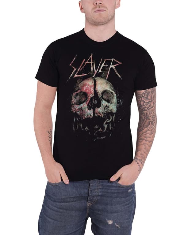 Slayer T Shirt Cleaved Skull Band Logo Official Mens Black Black S