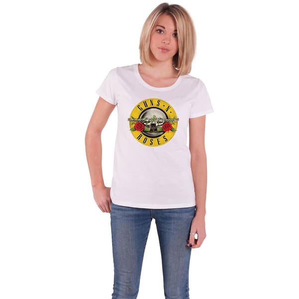 Guns N Roses T Shirt Classic Pistols Band Logo Official Womens Skinny Fit White M