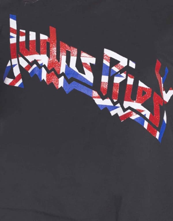 Judas Priest  T Shirt Union Jack Logo Official Womens Black Glitter Ink Boxy
