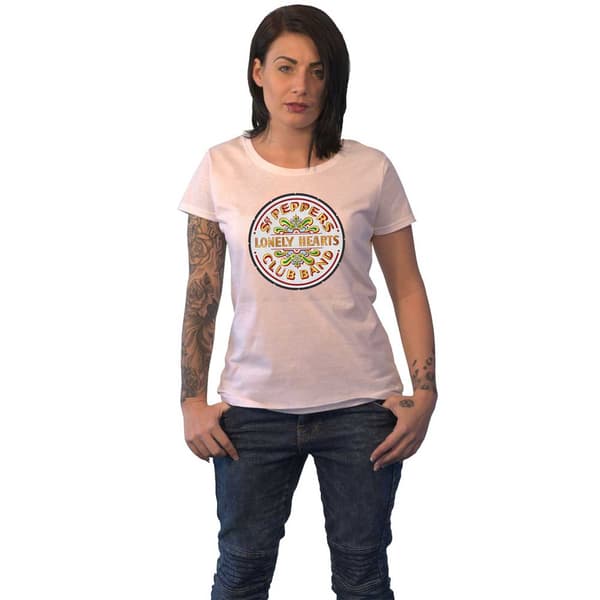 The Beatles T Shirt Sgt Pepper Drum Official Womens super Skinny Fit