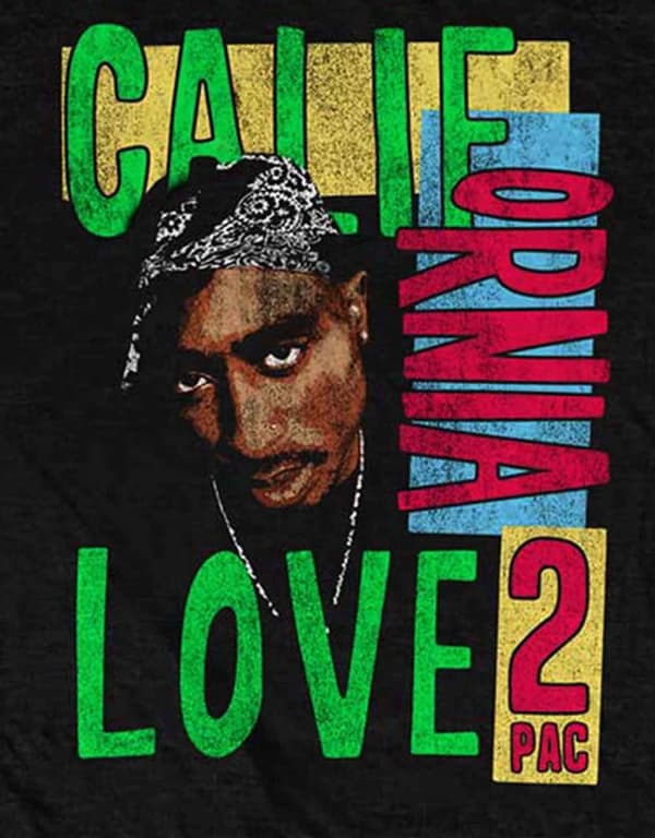 Tupac T Shirt 2PAC California Love distressed retro logo Official Mens Black