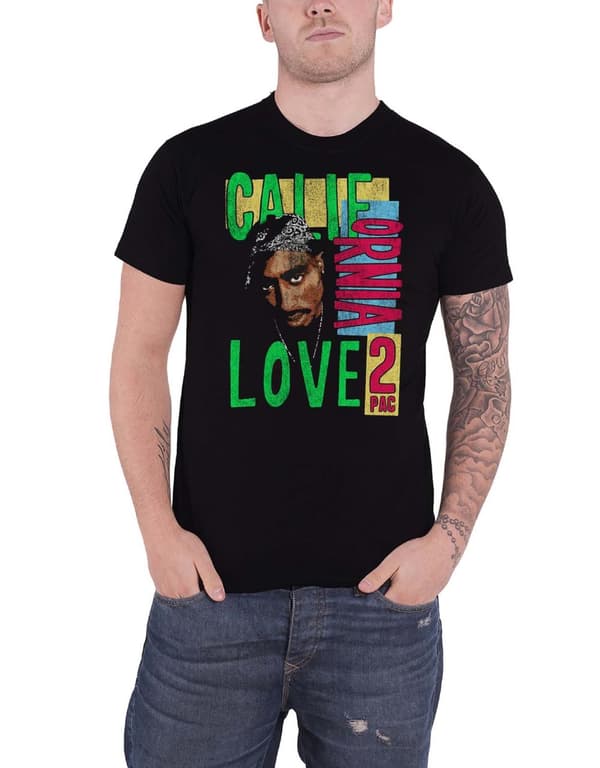 Tupac T Shirt 2PAC California Love distressed retro logo Official Mens Black