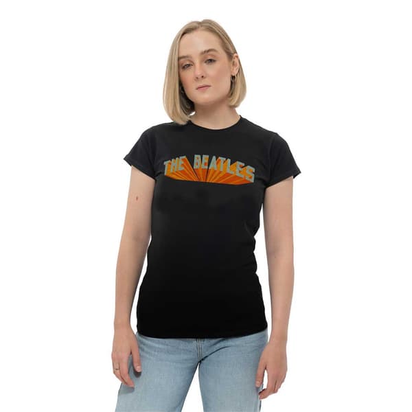 The Beatles T Shirt Live in Japan Band Logo Official Womens Skinny Fit Black Black M