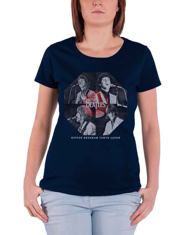 The Beatles T Shirt Budokan Octagon Official Womens Skinny Fit Navy Blue