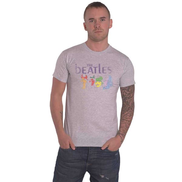 The Beatles T Shirt White Album Back Print vintage Logo Official Mens Grey