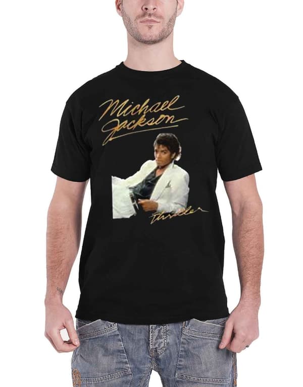 Michael Jackson T Shirt Thriller White Suit Logo Official Mens Black