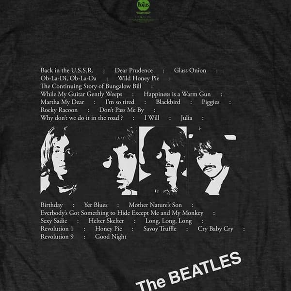 The Beatles T Shirt White Album Tracks Official Unsex Black