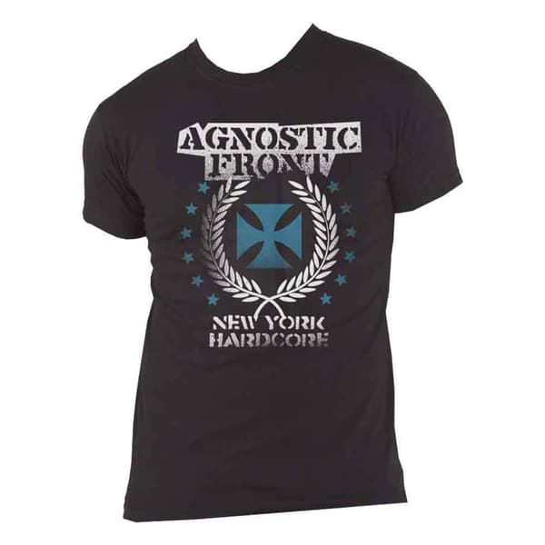 Agnostic Front T Shirt Blue Cross Band Logo Official Mens Black L
