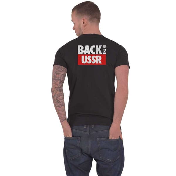 The Beatles T Shirt Back in the USSR Back Print Logo Official Mens Black