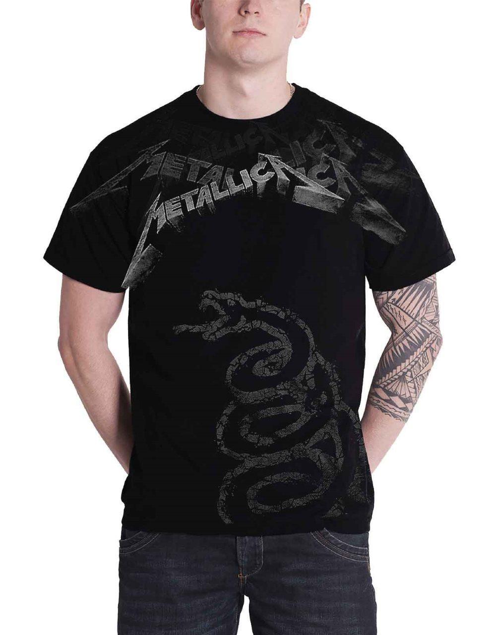 Metallica T Shirt Black Album Faded Snake Band Logo Official Mens Black