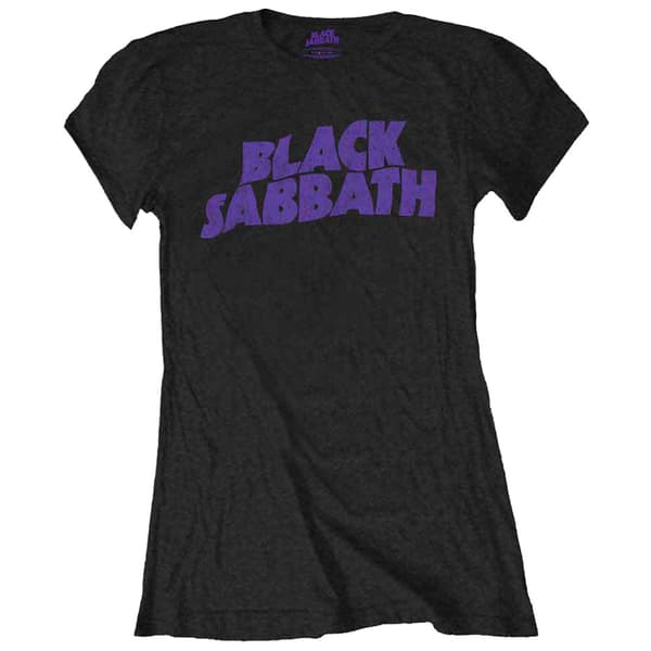 Black Sabbath T Shirt Vintage Wavy Band Logo Official Womens Skinny Fit