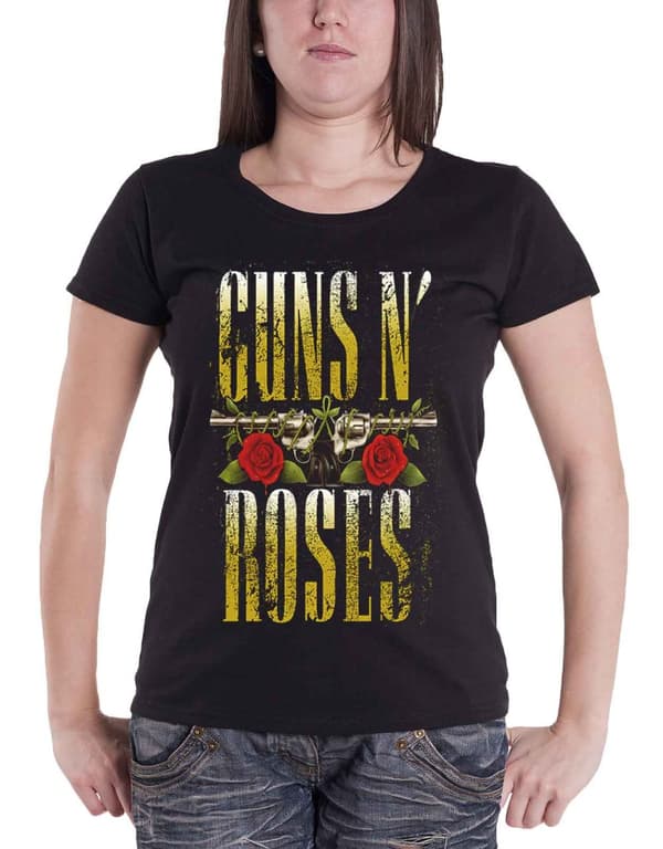 Guns N Roses T Shirt Womens Big Guns band logo Official Black