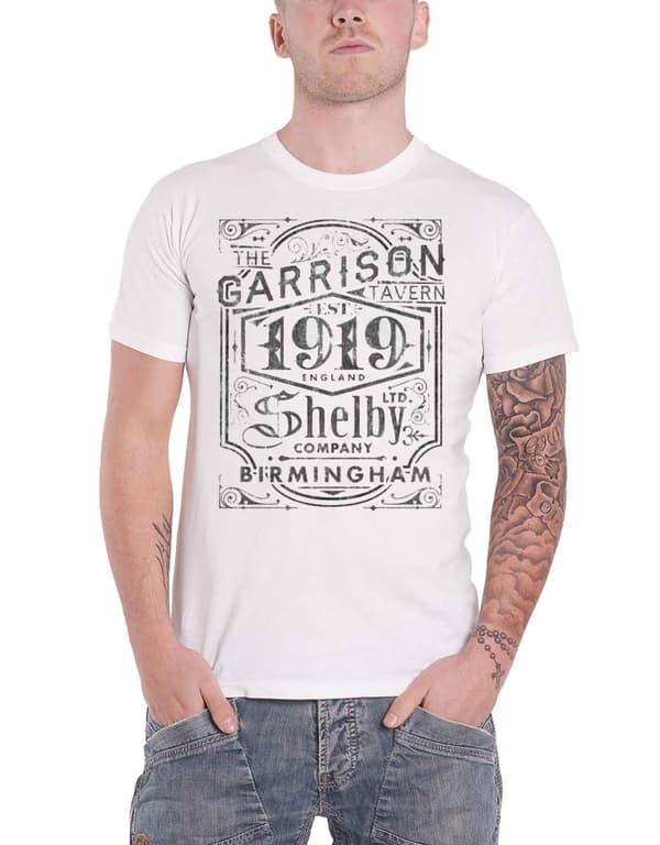 Official Peaky Blinders T Shirt Garrison Pub Est 1919 distressed Logo Mens White S