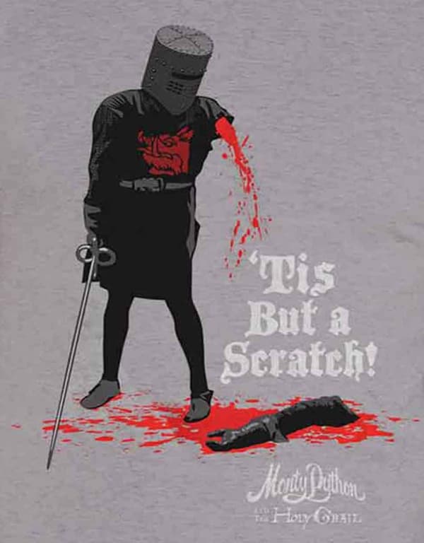 Monty Python T Shirt Holy Grail Tis But A Scratch Movie Official Mens Grey