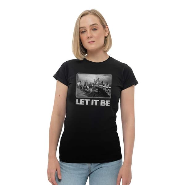 The Beatles T Shirt Let It Be Studio Session Official Womens Skinny Fit Black