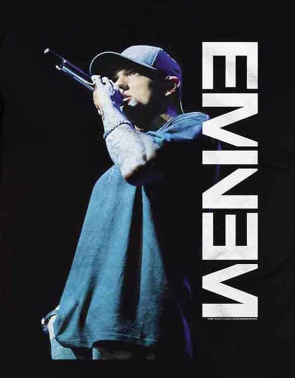 Eminem T Shirt Mic Pose Marshall Mathers Logo Slim Shady Official Mens Black M