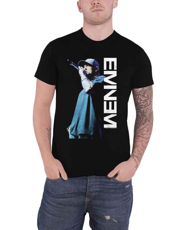 Eminem T Shirt Mic Pose Marshall Mathers Logo Slim Shady Official Mens Black M