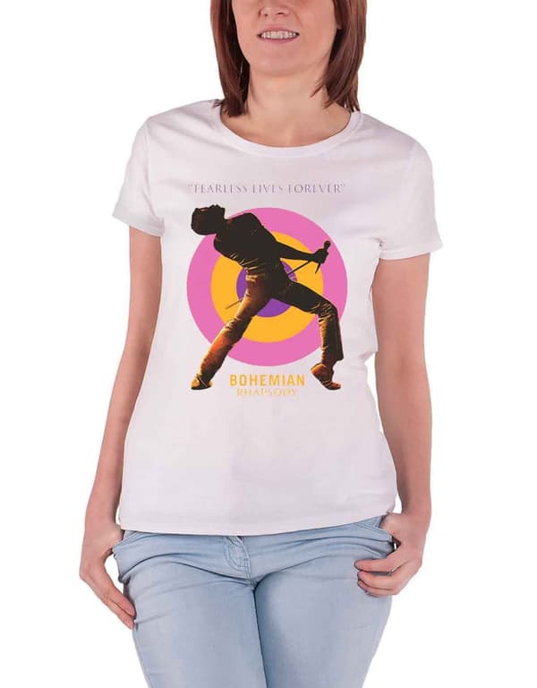 Bohemian Rhapsody T Shirt Queen Fearless Movie Official Womens Skinny Fit White
