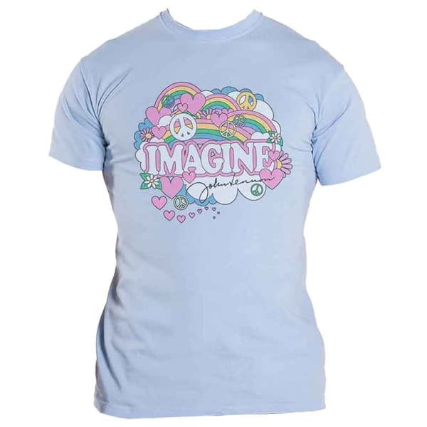 John Lennon T Shirt Rainbows Love & Peace Logo Official Mens Blue