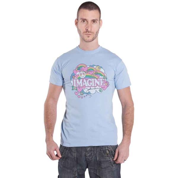 John Lennon T Shirt Rainbows Love & Peace Logo Official Mens Blue