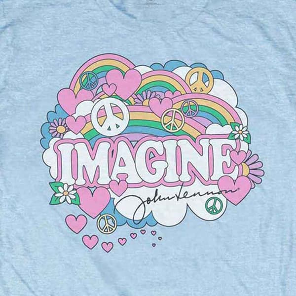 John Lennon T Shirt Rainbows Love & Peace Logo Official Mens Blue
