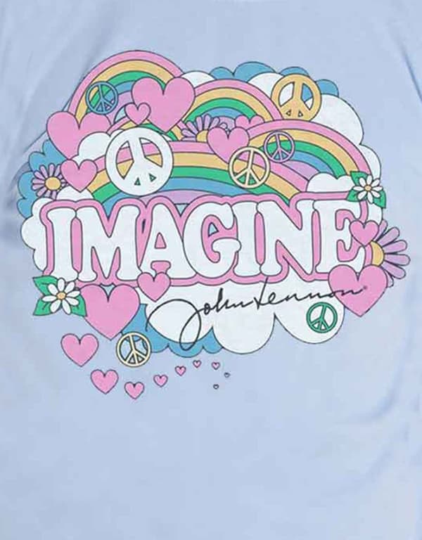 John Lennon T Shirt Rainbows Love & Peace Logo Official Mens Blue