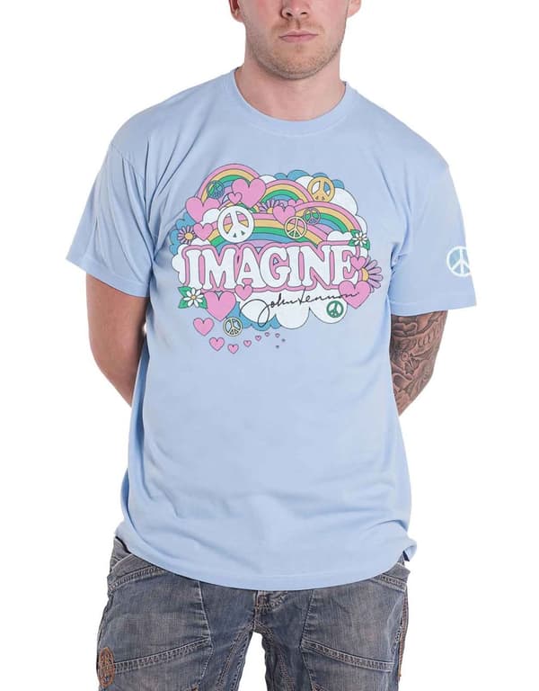 John Lennon T Shirt Rainbows Love & Peace Logo Official Mens Blue