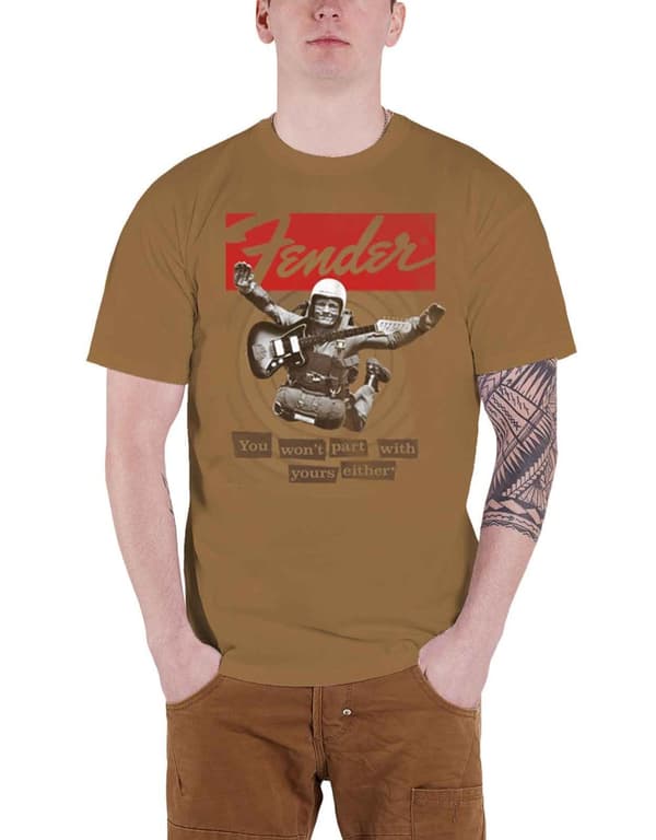 Fender T Shirt You Wont Part with yours either Logo Official Mens Brown XL