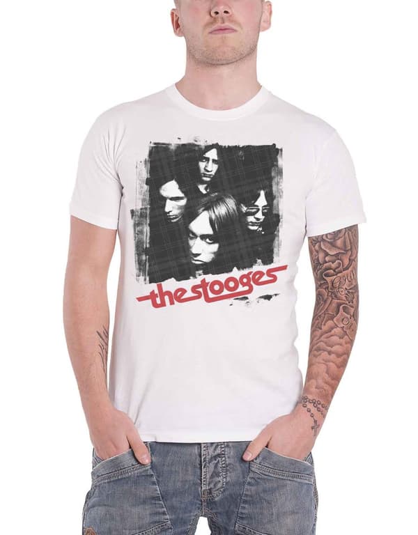 Iggy Pop & The Stooges T Shirt Four Faces Album Cover Official Mens White