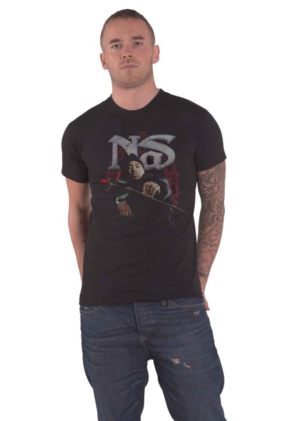 Nas T Shirt Hip Hop is dead Red Rose Logo Official Mens Black