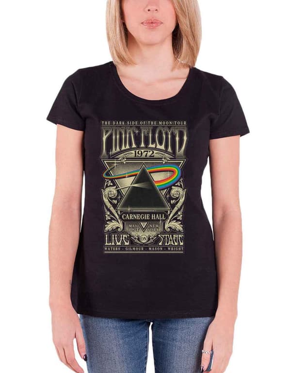 Pink Floyd T Shirt Carnegie Hall Poster Official Womens Skinny Fit Black Black M